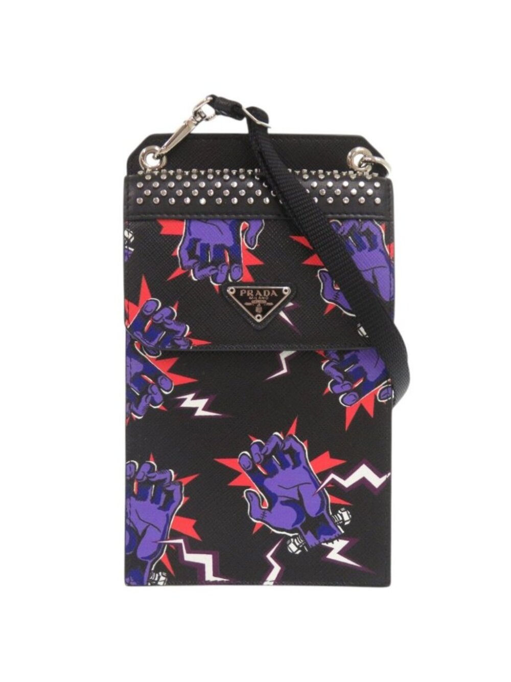 Prada Universal Studios Frankenstein Saffiano Leather Black Phone Case Shoulder